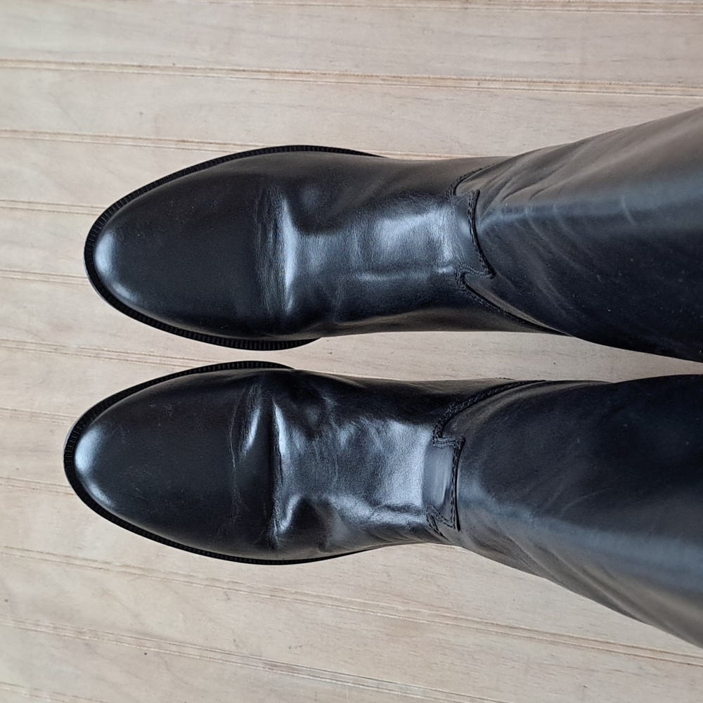Calico Blue Ribbon Leather Tall Riding Boots Quality Durable Slip On Structured - Picture 4 of 15